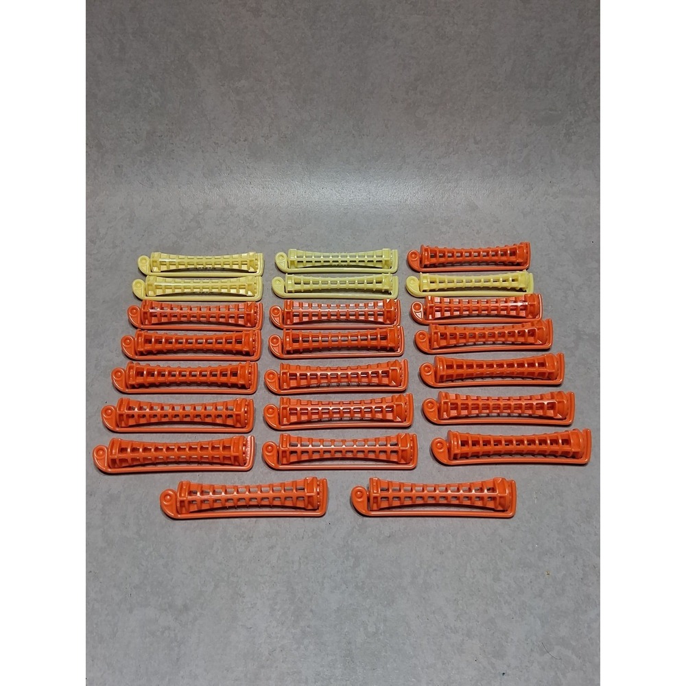 Vintage Toni Perm Rods 23pc Swing Arm Latch Orange Yellow Hair Curlers USA